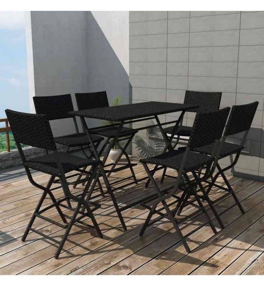 7-tlg. Garten-Essgruppe Klappbar Stahl Poly Rattan Schwarz