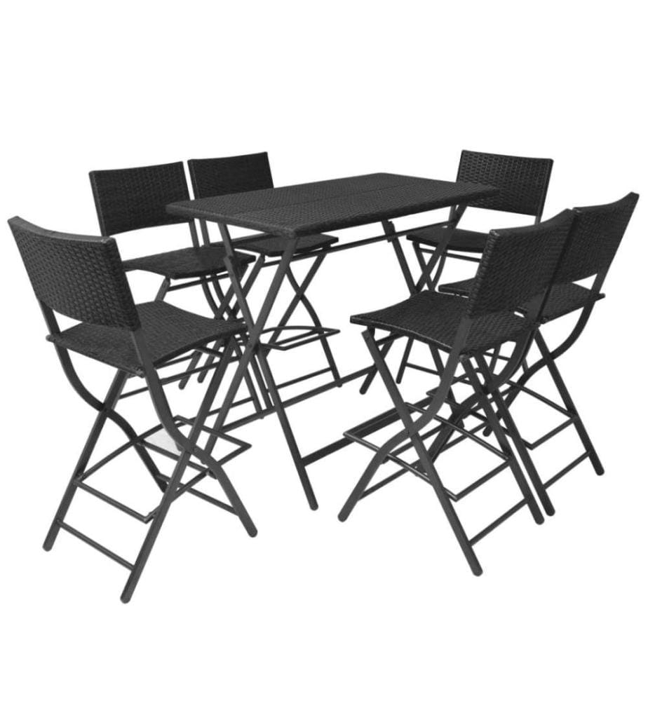 7-tlg. Garten-Essgruppe Klappbar Stahl Poly Rattan Schwarz