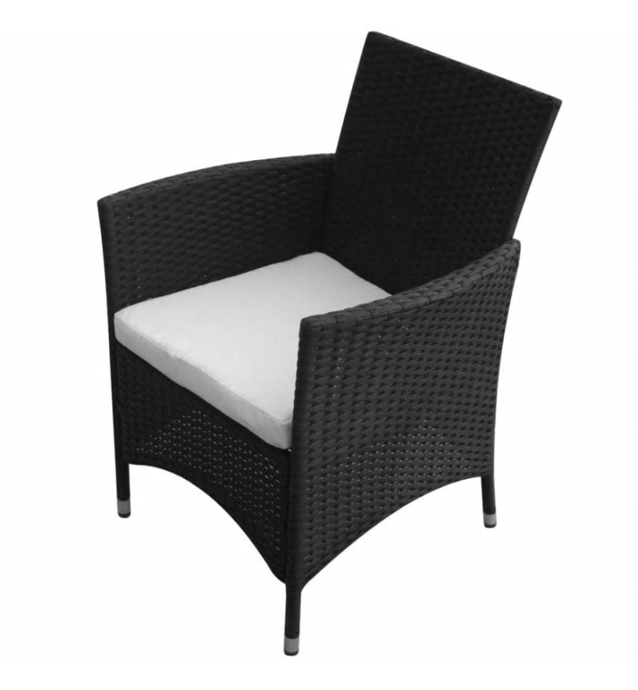 7-tlg. Garten-Essgruppe mit Auflagen Poly Rattan Schwarz
