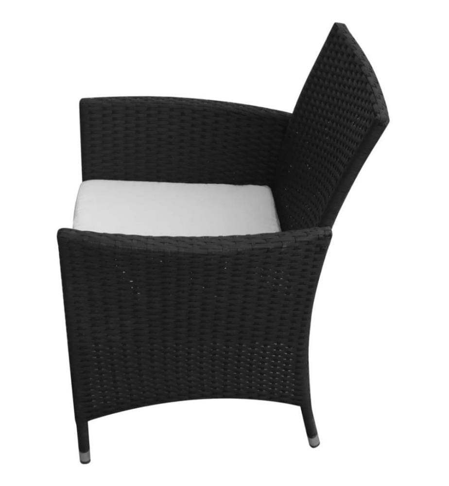 5-tlg. Garten-Essgruppe mit Auflagen Poly Rattan Schwarz
