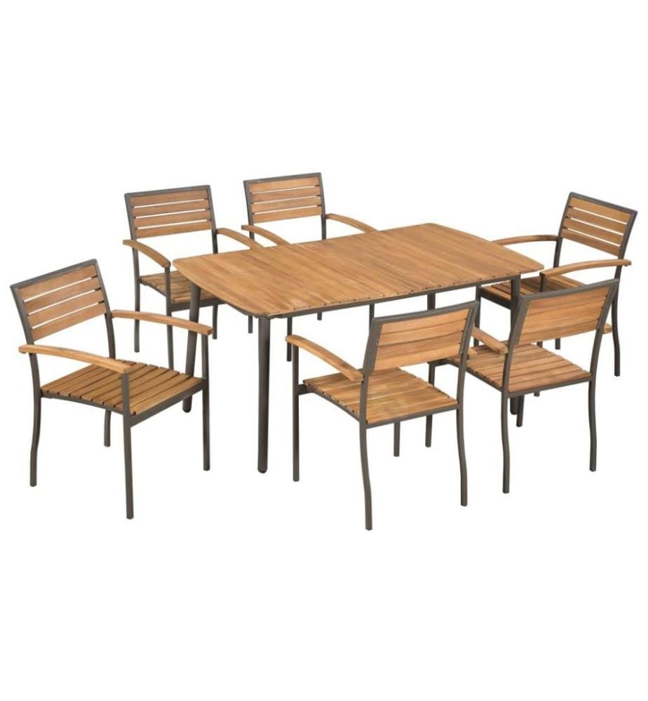 7-tlg. Garten-Essgruppe Akazie Massivholz und Stahl