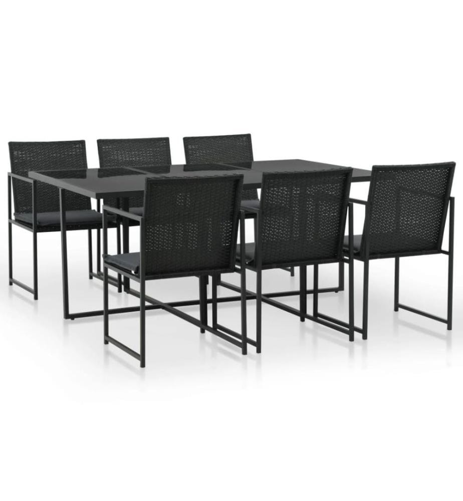7-tlg. Garten-Essgruppe mit Auflagen Poly Rattan Schwarz