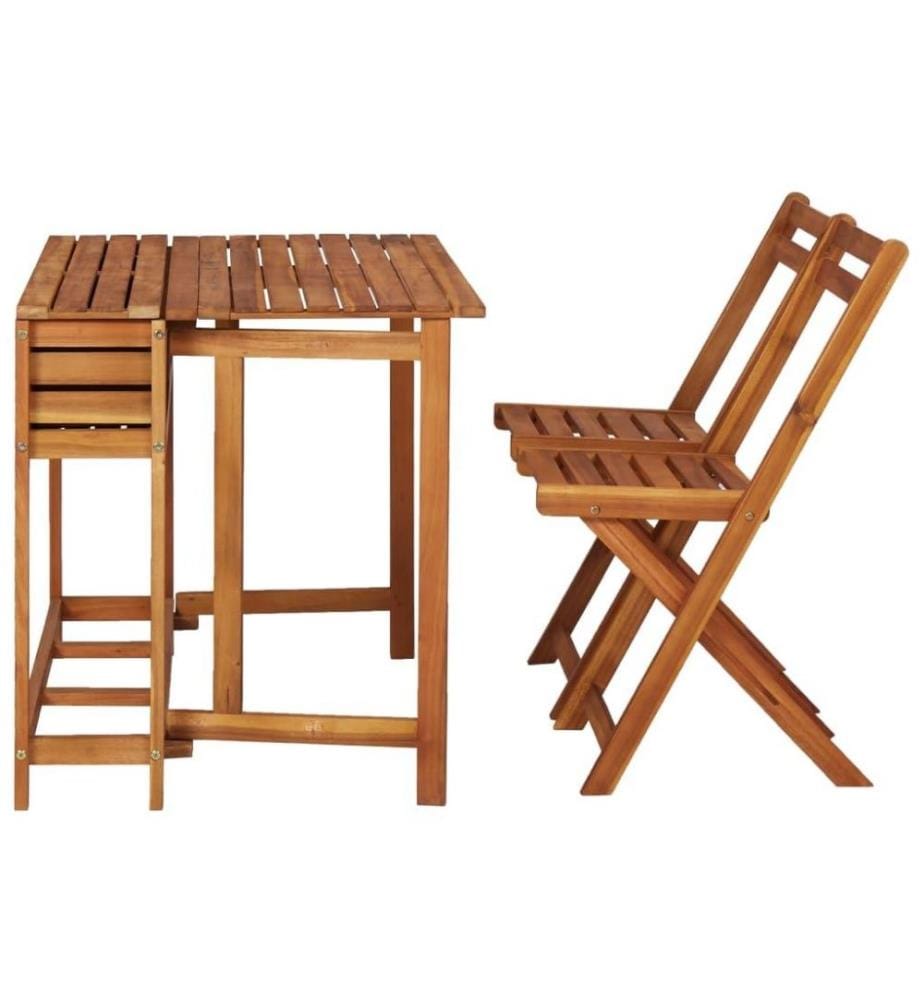 Balkon-Pflanztisch mit 2 Bistrostühlen Massivholz Akazie