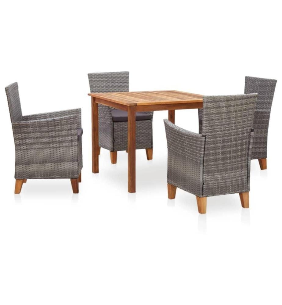 5-tlg. Essgruppe Poly Rattan und Massivholz Akazie Grau