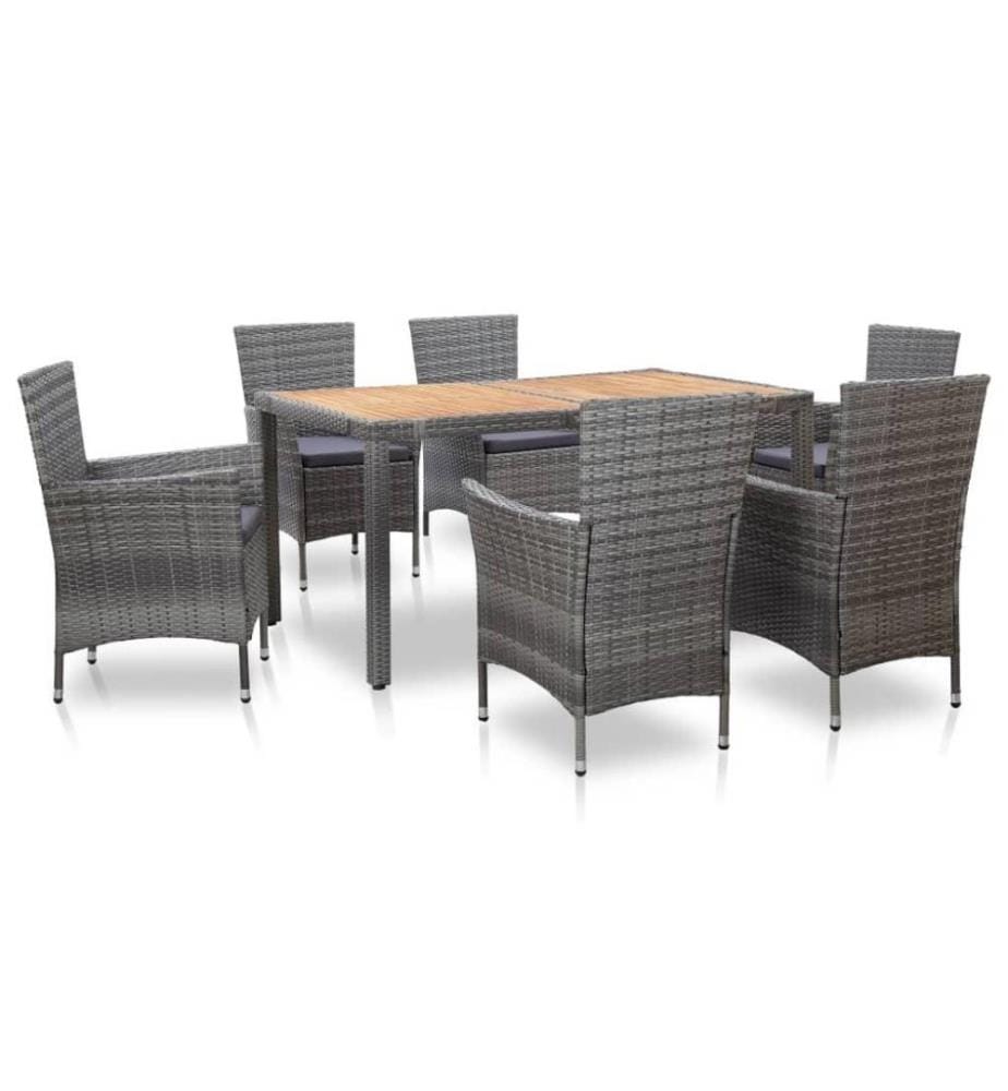 7-tlg. Garten-Essgruppe mit Auflagen Poly Rattan Grau