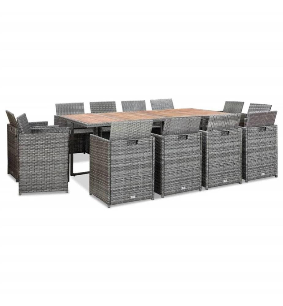 13-tlg. Garten-Essgruppe mit Kissen Poly Rattan Anthrazit