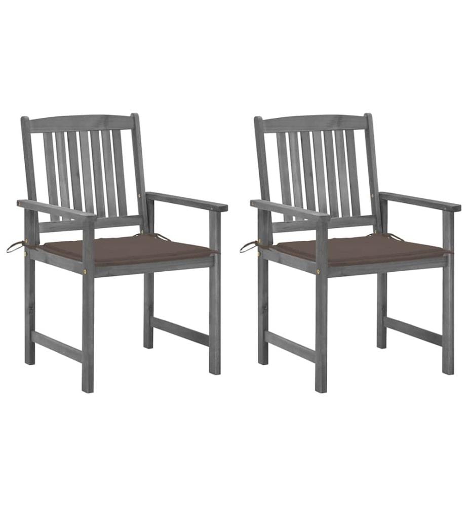 vidaXL Chaises de jardin et coussins lot de 2 Gris Bois acacia massif