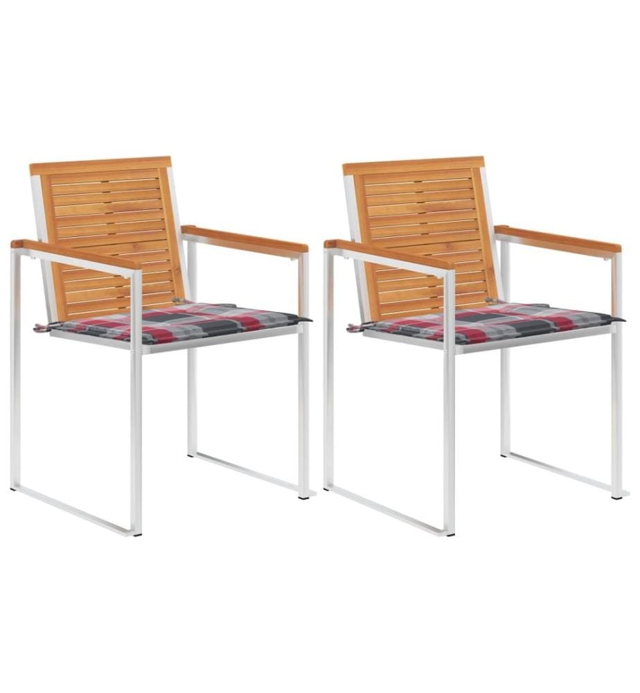 vidaXL Chaises de jardin avec coussins lot de 2 Acacia solide et acier