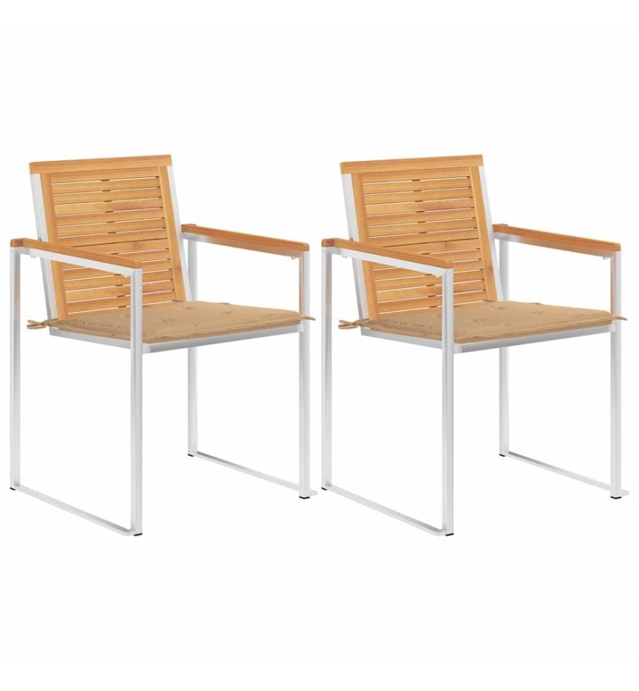 vidaXL Chaises de jardin avec coussins lot de 2 Teck solide et acier