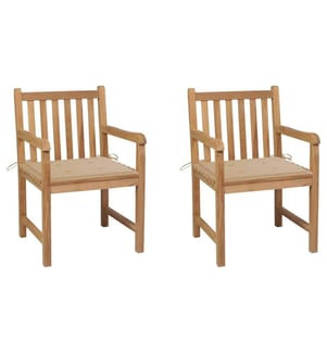 vidaXL Chaises de jardin lot de 2 et coussins beige Bois teck massif