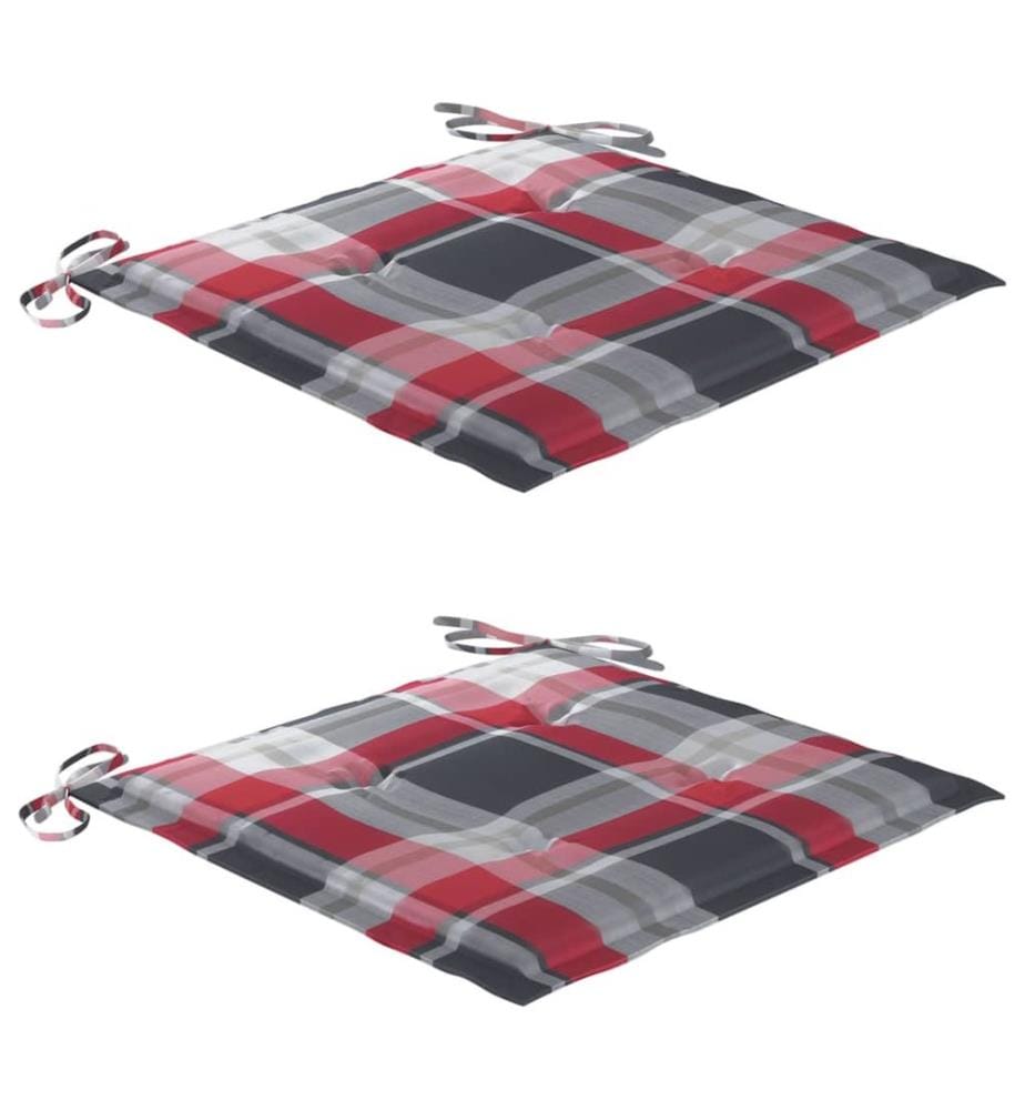 vidaXL Chaises de jardin lot de 2 avec coussins à carreaux rouges Teck