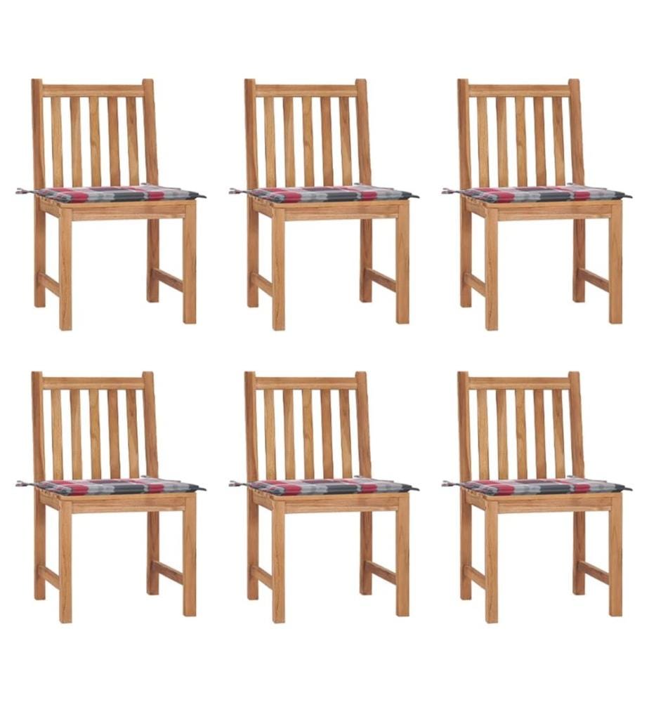vidaXL Chaises de jardin lot de 6 avec coussins Bois de teck massif