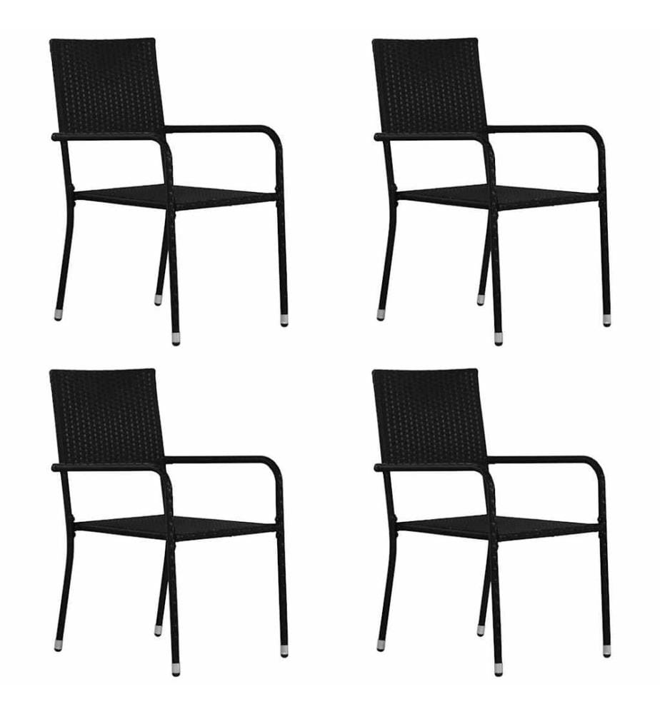vidaXL Chaise à dîner de jardin empilable lot de 4 noir résine tressée