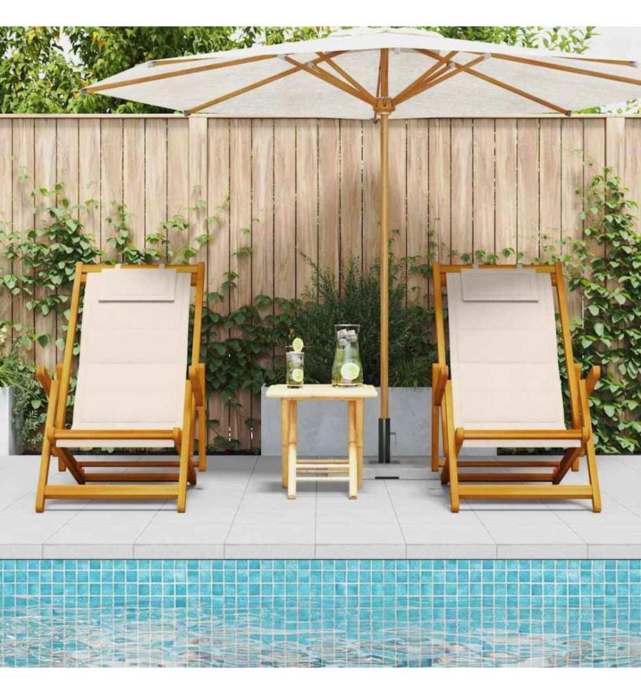 vidaXL Chaise de plage avec coussin 2 pcs Marron Bois d'Acacia Massif