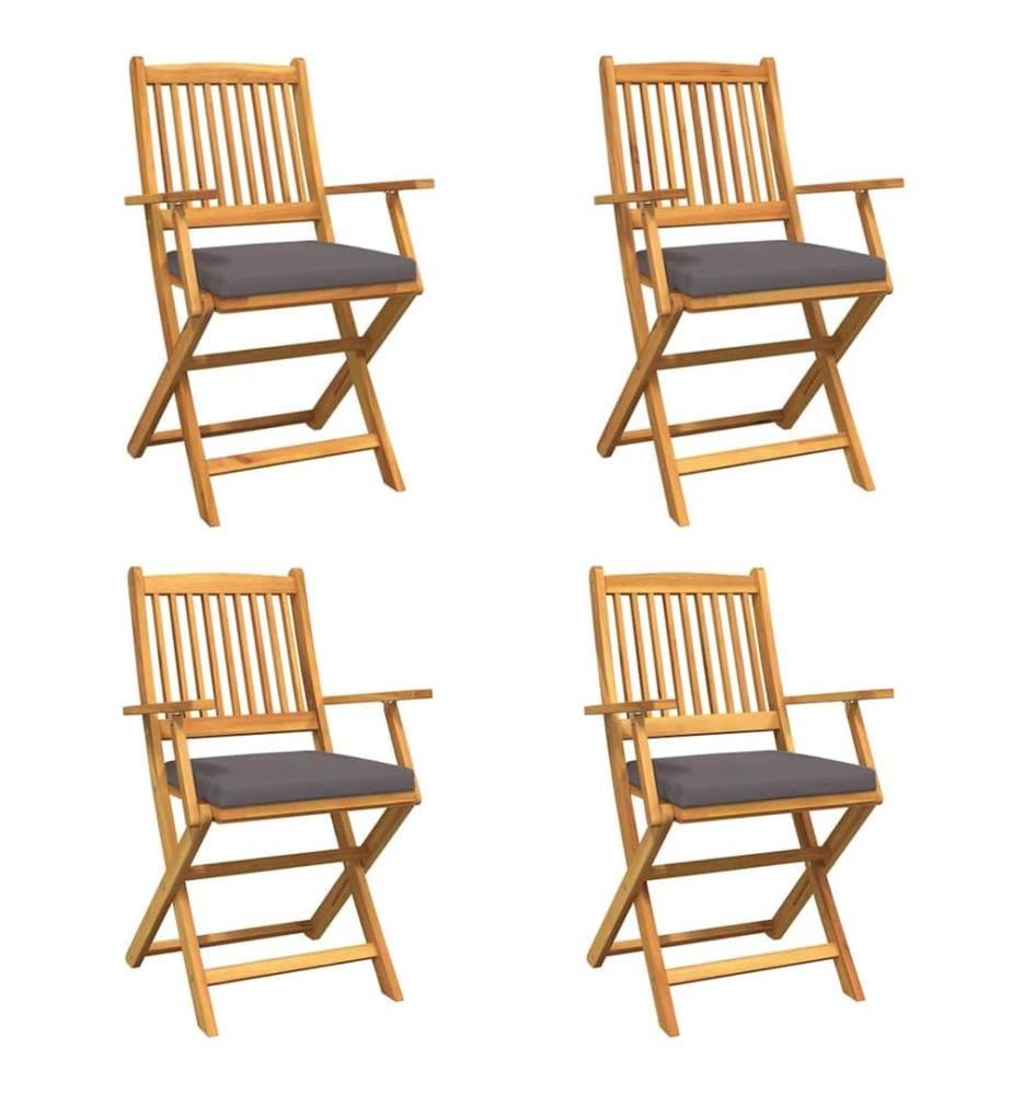vidaXL Chaise pliante 4 pcs Gris 49 x 57.5 x 92cm Bois d'acacia massif