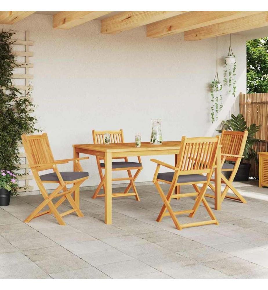 vidaXL Chaise pliante 4 pcs Gris 49 x 57.5 x 92cm Bois d'acacia massif