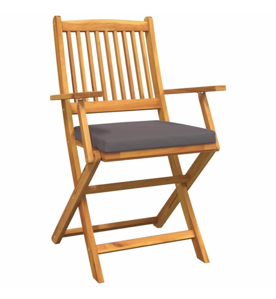 vidaXL Chaise pliante 4 pcs Gris 49 x 57.5 x 92cm Bois d'acacia massif
