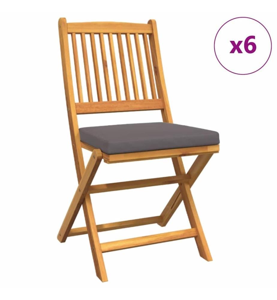 vidaXL Chaise pliante 6 pcs Gris 49 x 57.5 x 92cm Bois d'acacia massif