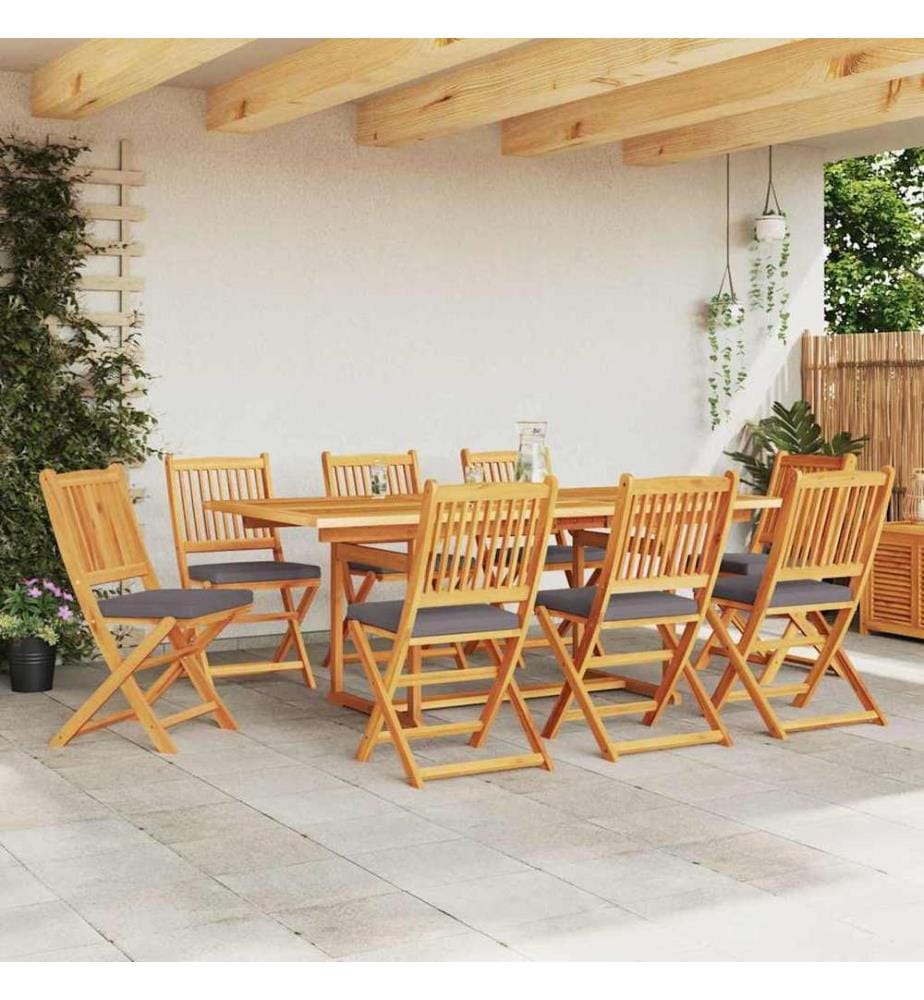 vidaXL Chaise pliante 8 pcs Gris 49 x 57.5 x 92cm Bois d'acacia massif
