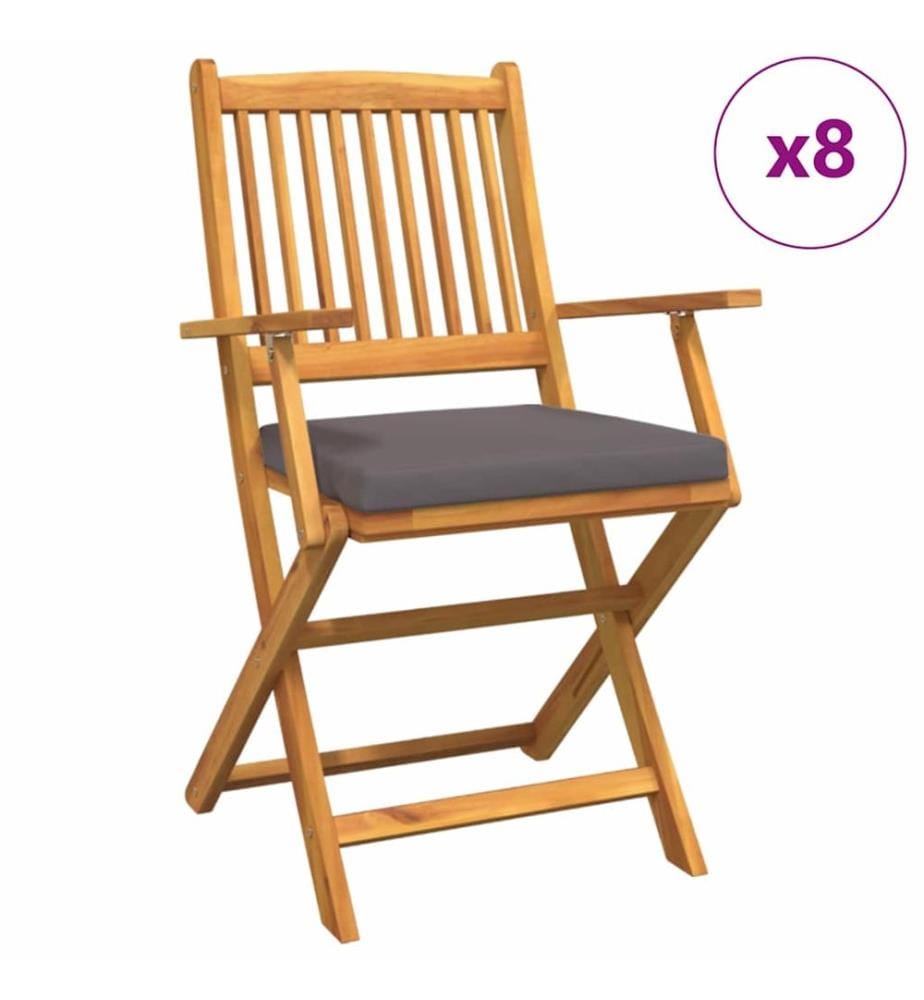 vidaXL Chaise pliante 8 pcs Gris 49 x 57.5 x 92cm Bois d'acacia massif
