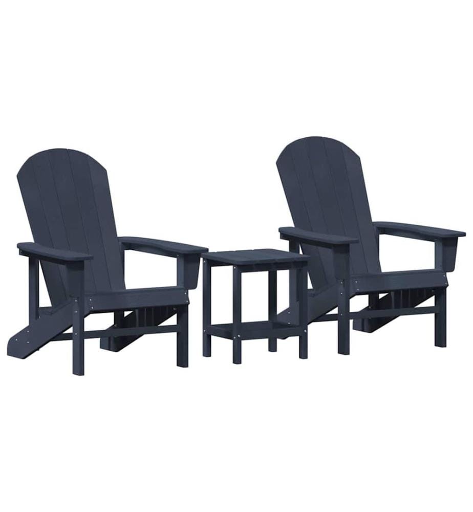 vidaXL Chaise de jardin 3 pcs Bleu marine Polyéthylène