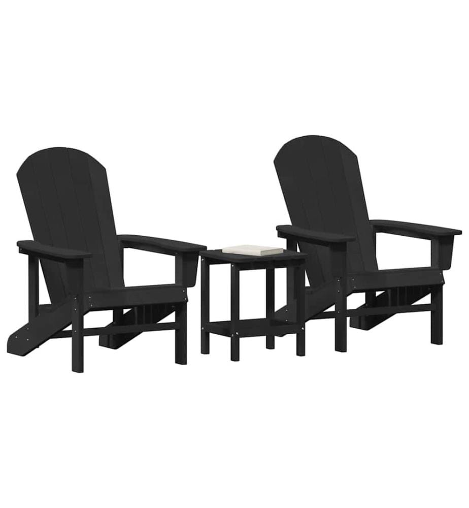 vidaXL Chaise de jardin 3 pcs Noir Polyéthylène