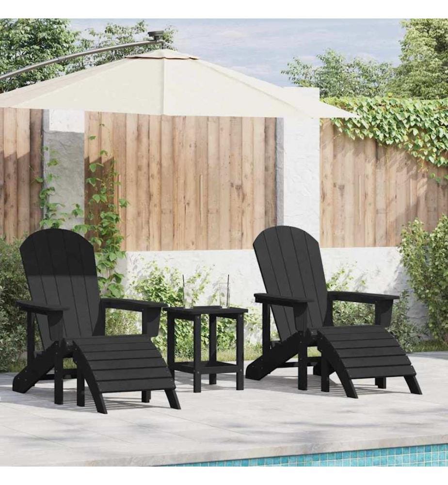 vidaXL Chaise de jardin 3 pcs Noir Polyéthylène