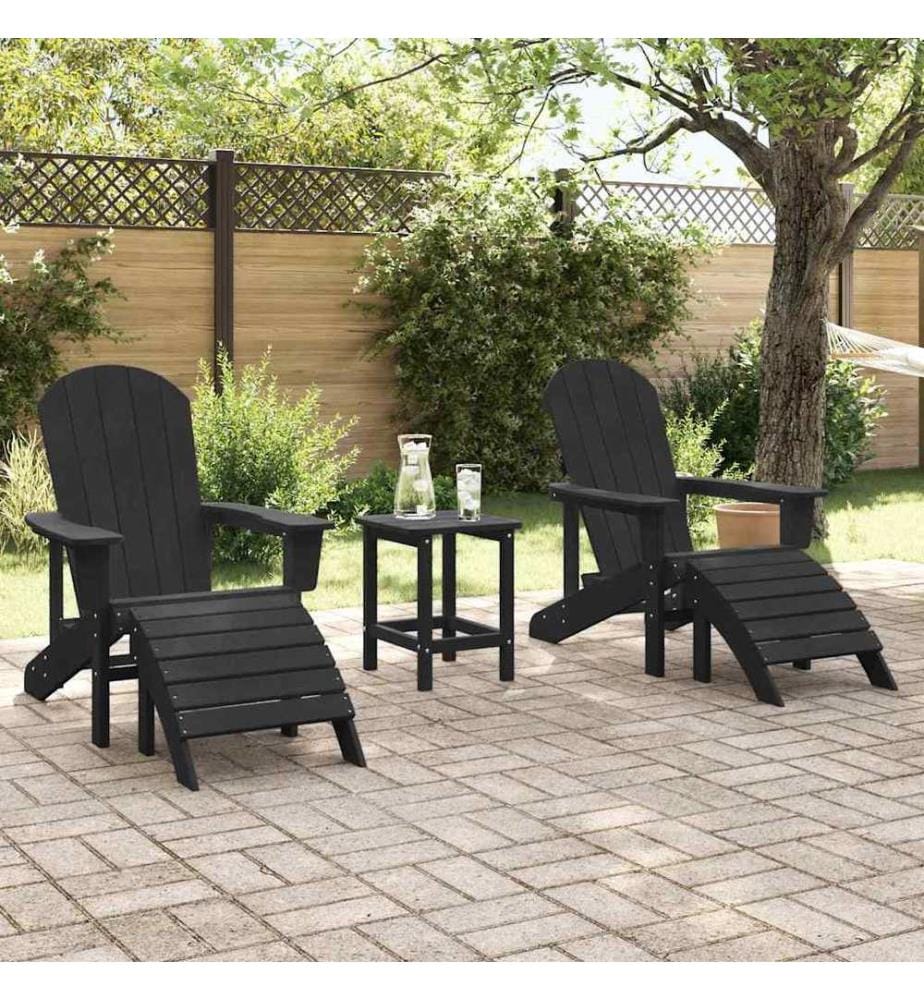 vidaXL Chaise de jardin 3 pcs Noir Polyéthylène