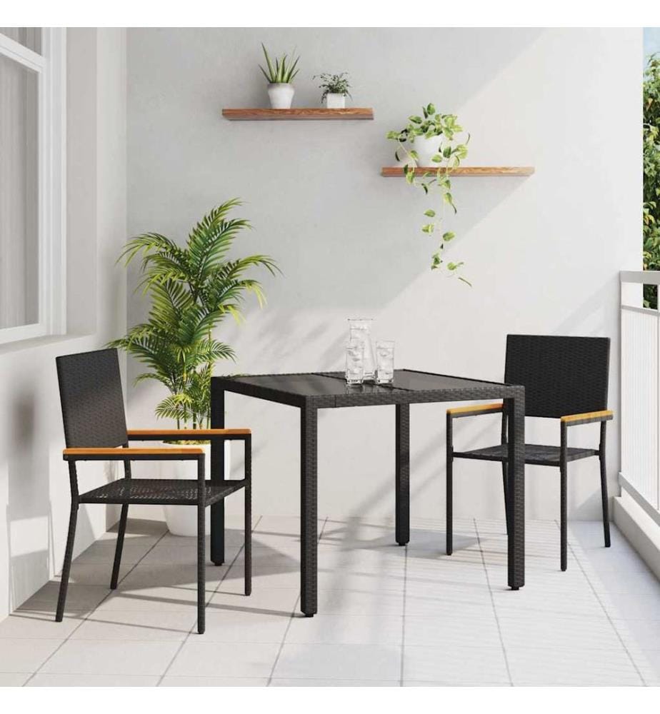 vidaXL Ensemble de salle à manger pour jardin 3 pcs Noir polyrotin
