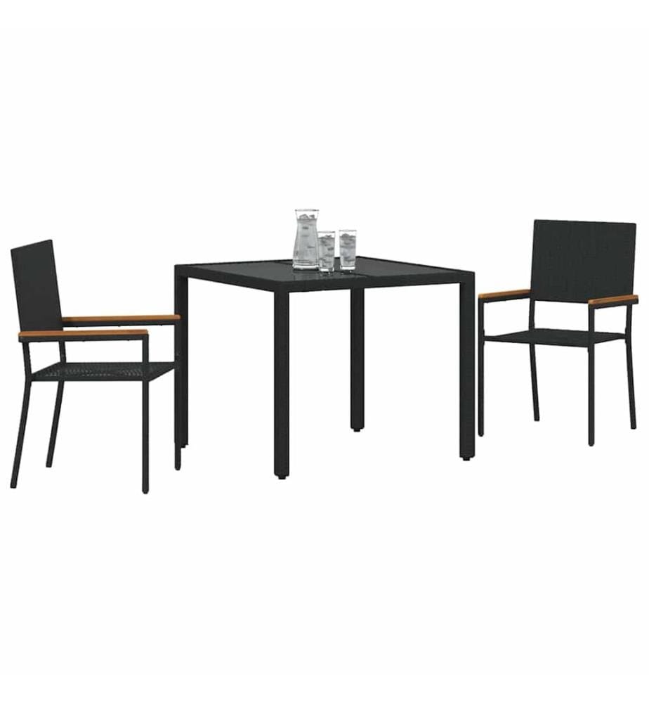 vidaXL Ensemble de salle à manger pour jardin 3 pcs Noir polyrotin