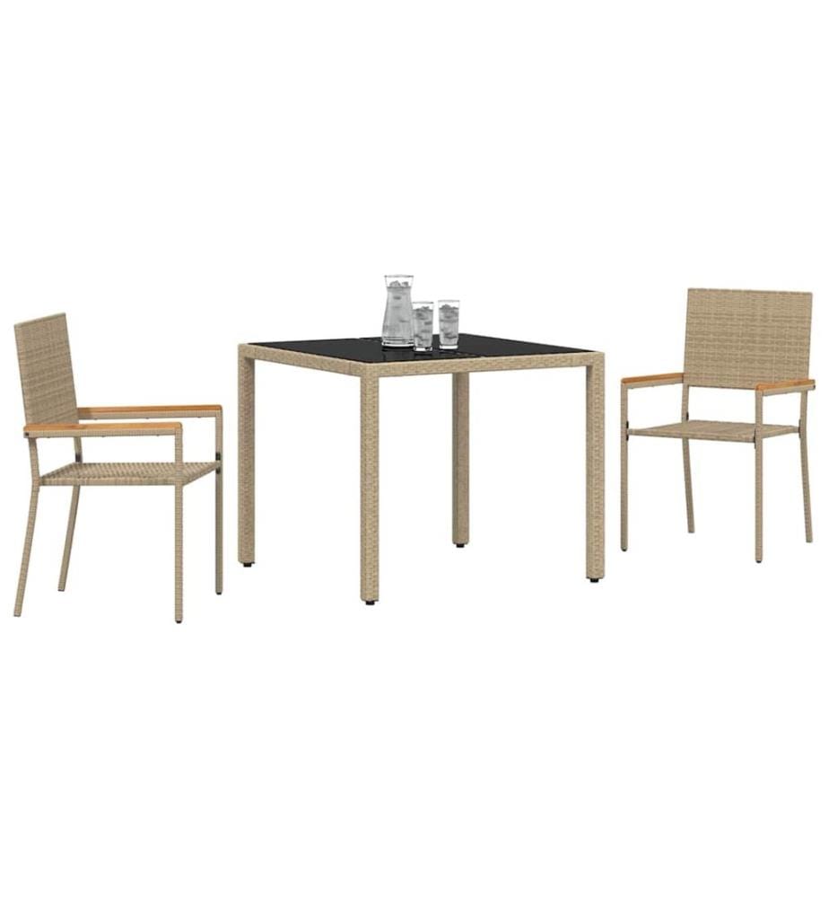 vidaXL Ensemble de salle à manger pour jardin 3 pcs Beige polyrotin