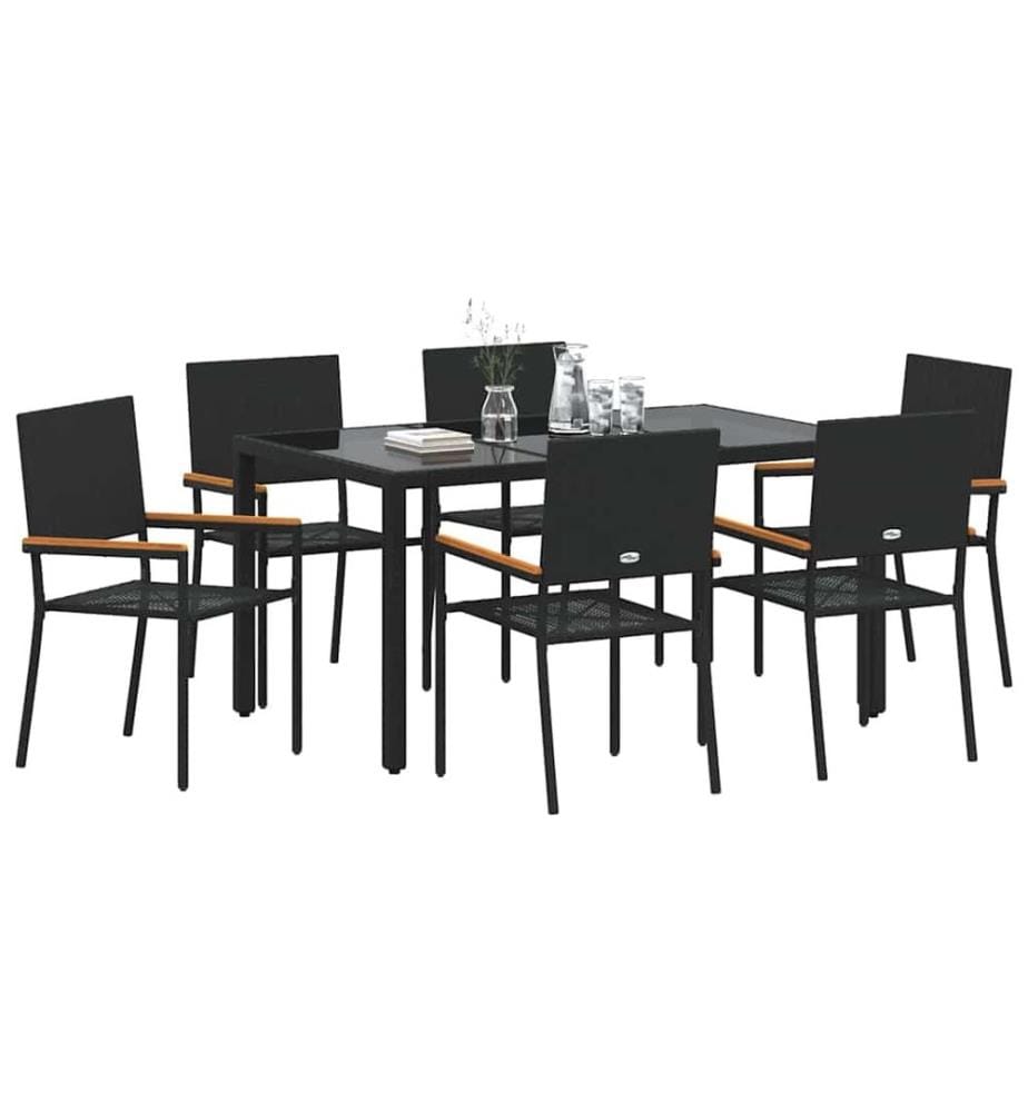 vidaXL Ensemble de salle à manger pour jardin 7 pcs Noir polyrotin