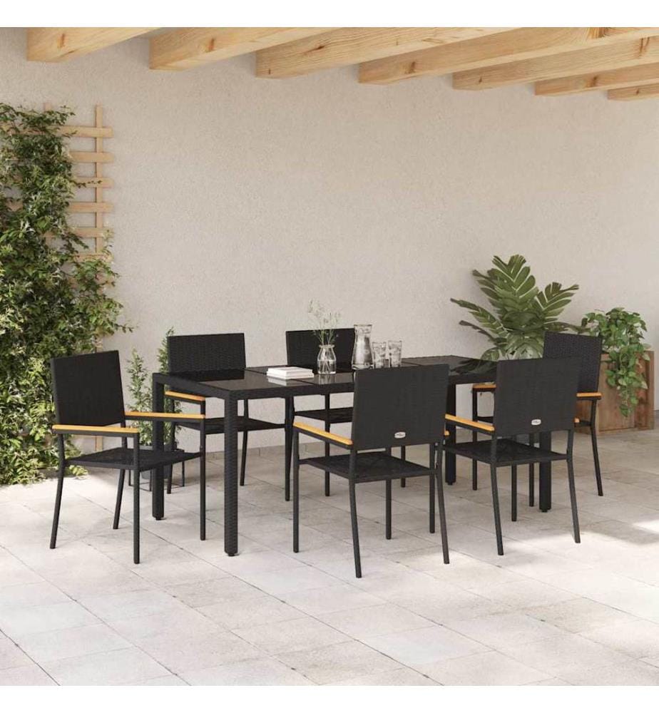 vidaXL Ensemble de salle à manger pour jardin 7 pcs Noir polyrotin
