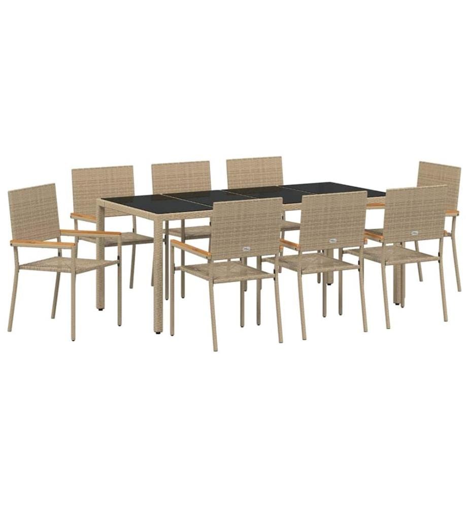 vidaXL Ensemble de salle à manger pour jardin 9 pcs Beige polyrotin