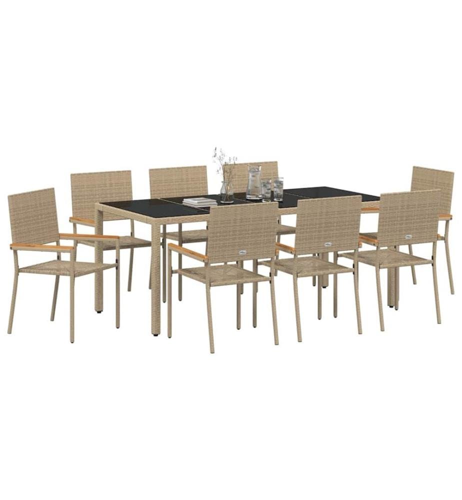 vidaXL Ensemble de salle à manger pour jardin 9 pcs Beige polyrotin