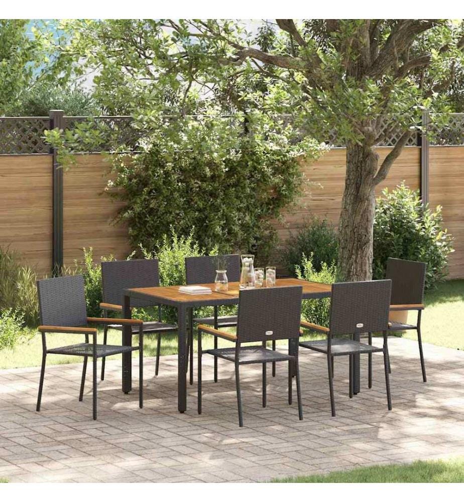 vidaXL Ensemble de salle à manger pour jardin 7 pcs Noir polyrotin