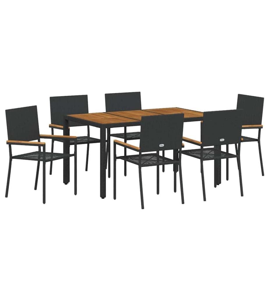 vidaXL Ensemble de salle à manger pour jardin 7 pcs Noir polyrotin