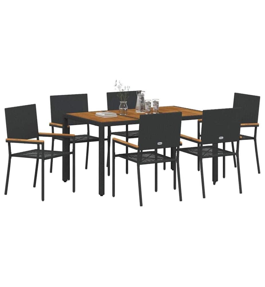 vidaXL Ensemble de salle à manger pour jardin 7 pcs Noir polyrotin