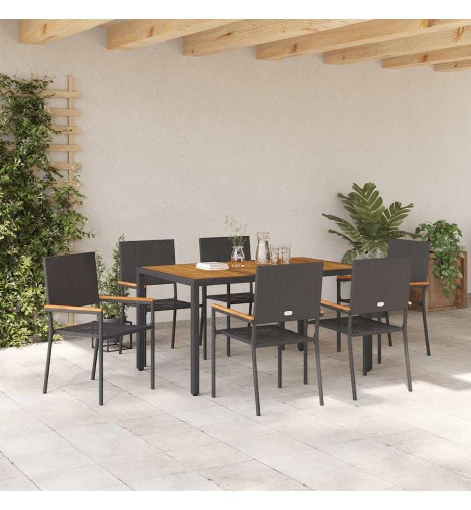 vidaXL Ensemble de salle à manger pour jardin 7 pcs Noir polyrotin