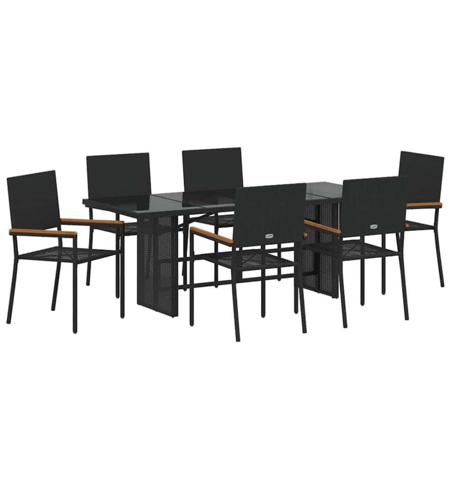 vidaXL Ensemble de salle à manger pour jardin 7 pcs Noir polyrotin