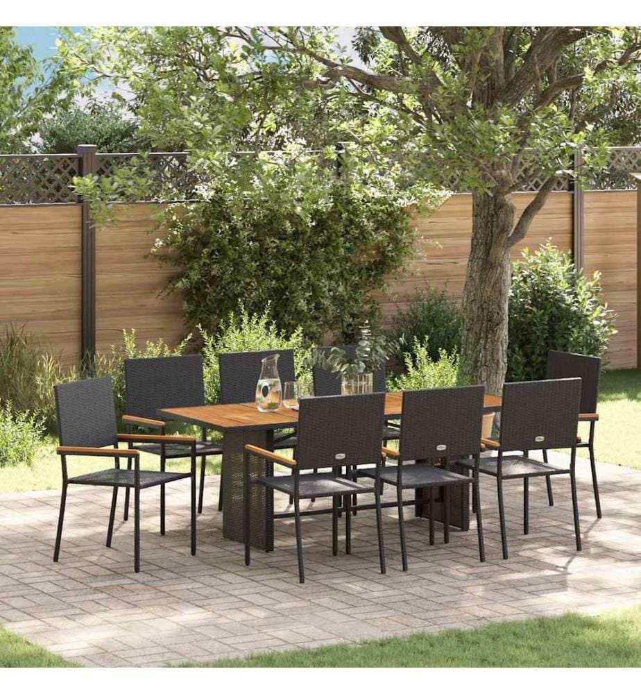 vidaXL Ensemble de salle à manger pour jardin 9 pcs Noir polyrotin