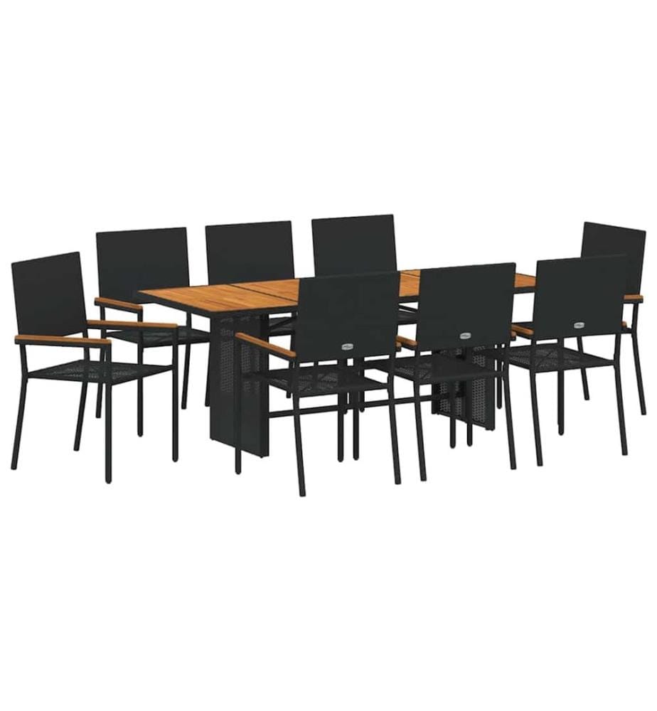 vidaXL Ensemble de salle à manger pour jardin 9 pcs Noir polyrotin
