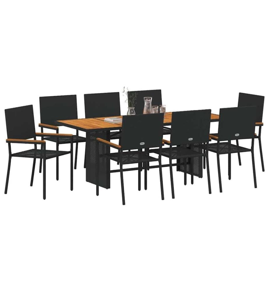 vidaXL Ensemble de salle à manger pour jardin 9 pcs Noir polyrotin
