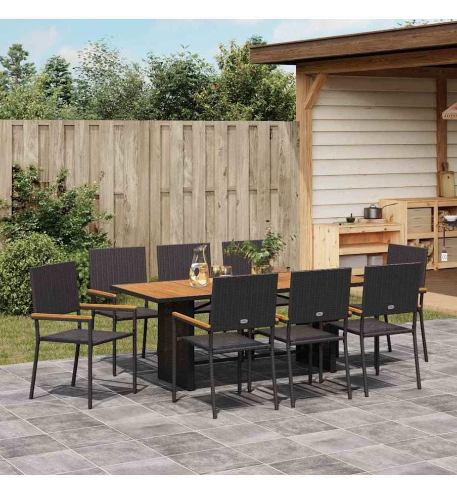 vidaXL Ensemble de salle à manger pour jardin 9 pcs Noir polyrotin