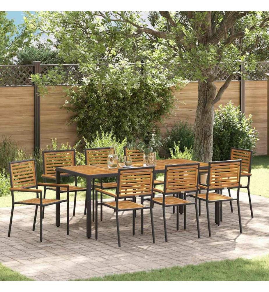 vidaXL Ensemble de salle à manger pour jardin 9 pcs Noir et Marron