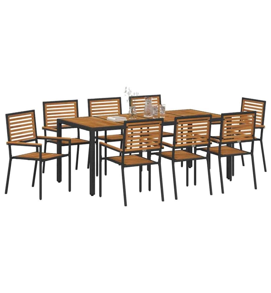 vidaXL Ensemble de salle à manger pour jardin 9 pcs Noir et Marron
