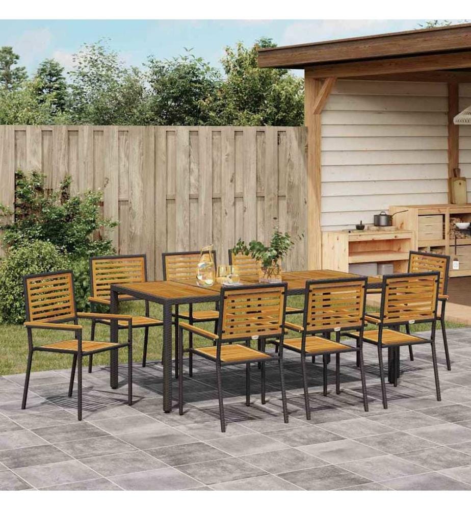 vidaXL Ensemble de salle à manger pour jardin 9 pcs Noir et Marron