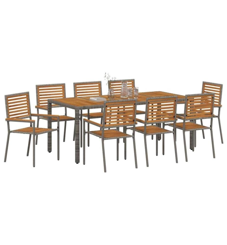 vidaXL Ensemble de salle à manger pour jardin 9 pcs Gris et marron