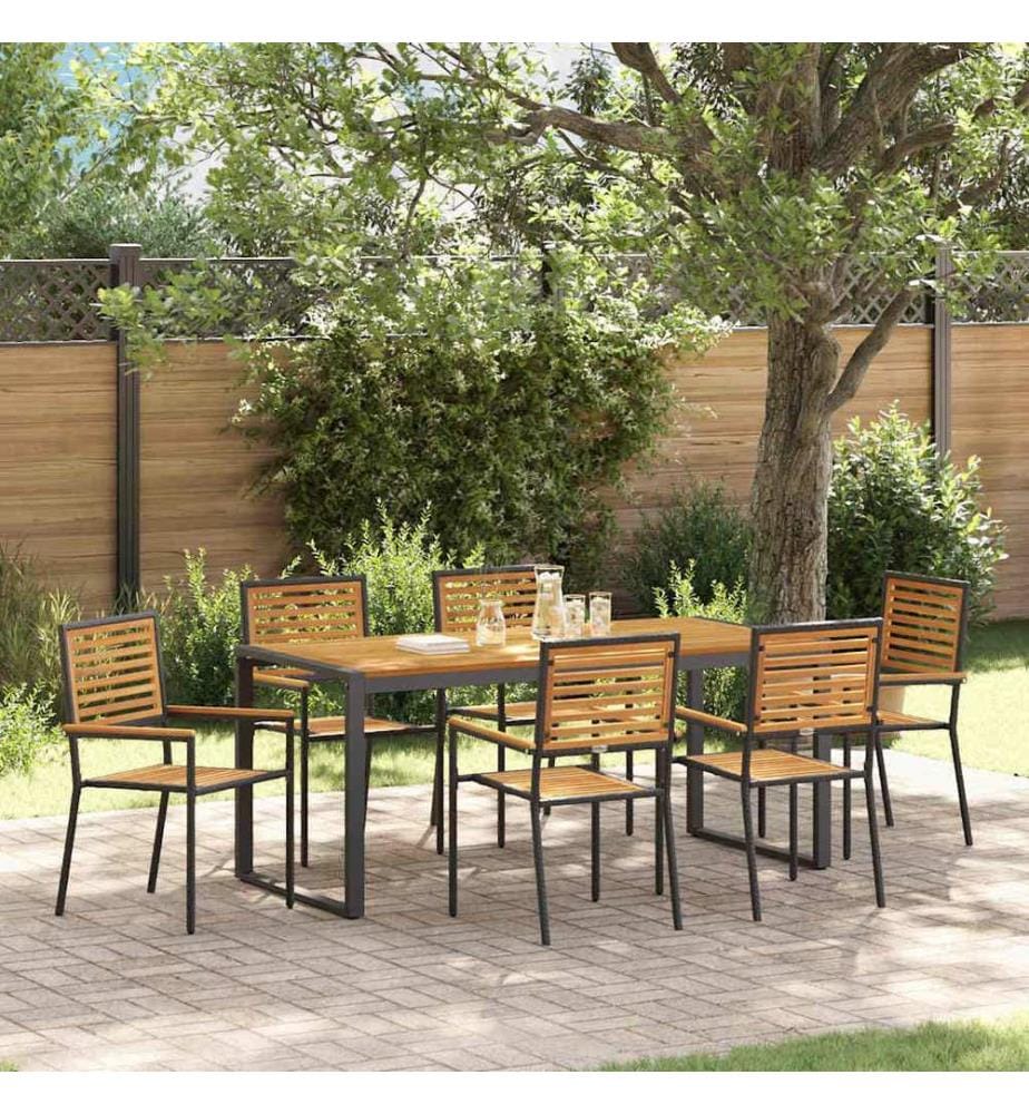 vidaXL Ensemble de salle à manger pour jardin 7 pcs Noir et Marron