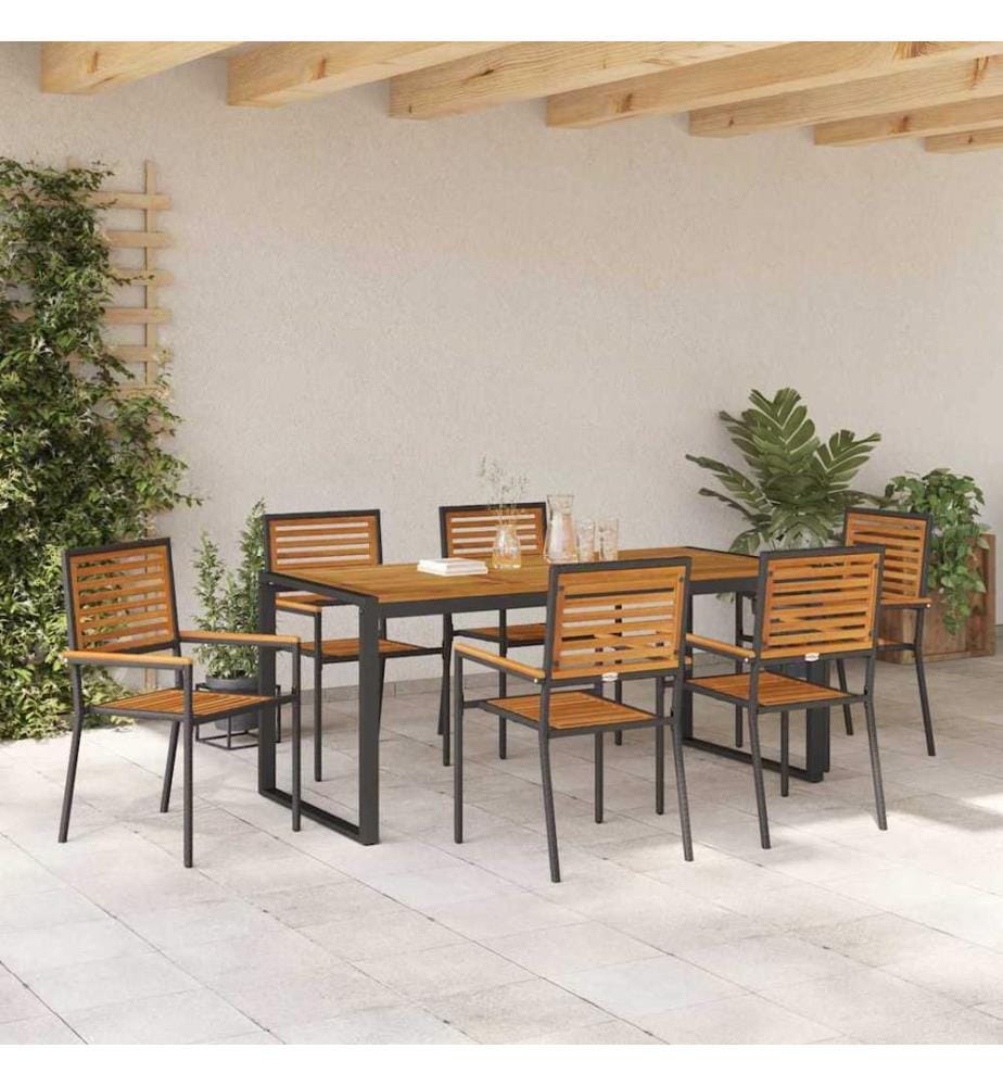 vidaXL Ensemble de salle à manger pour jardin 7 pcs Noir et Marron